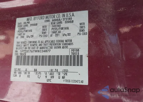 1998 Ford F-150 Lariat/Standard/Xl/Xlt z USA, uszkodzony, nr VIN 1FTZX1767WKC34877